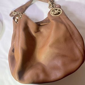 Micheal Kors satchel bag brown leather gold accents